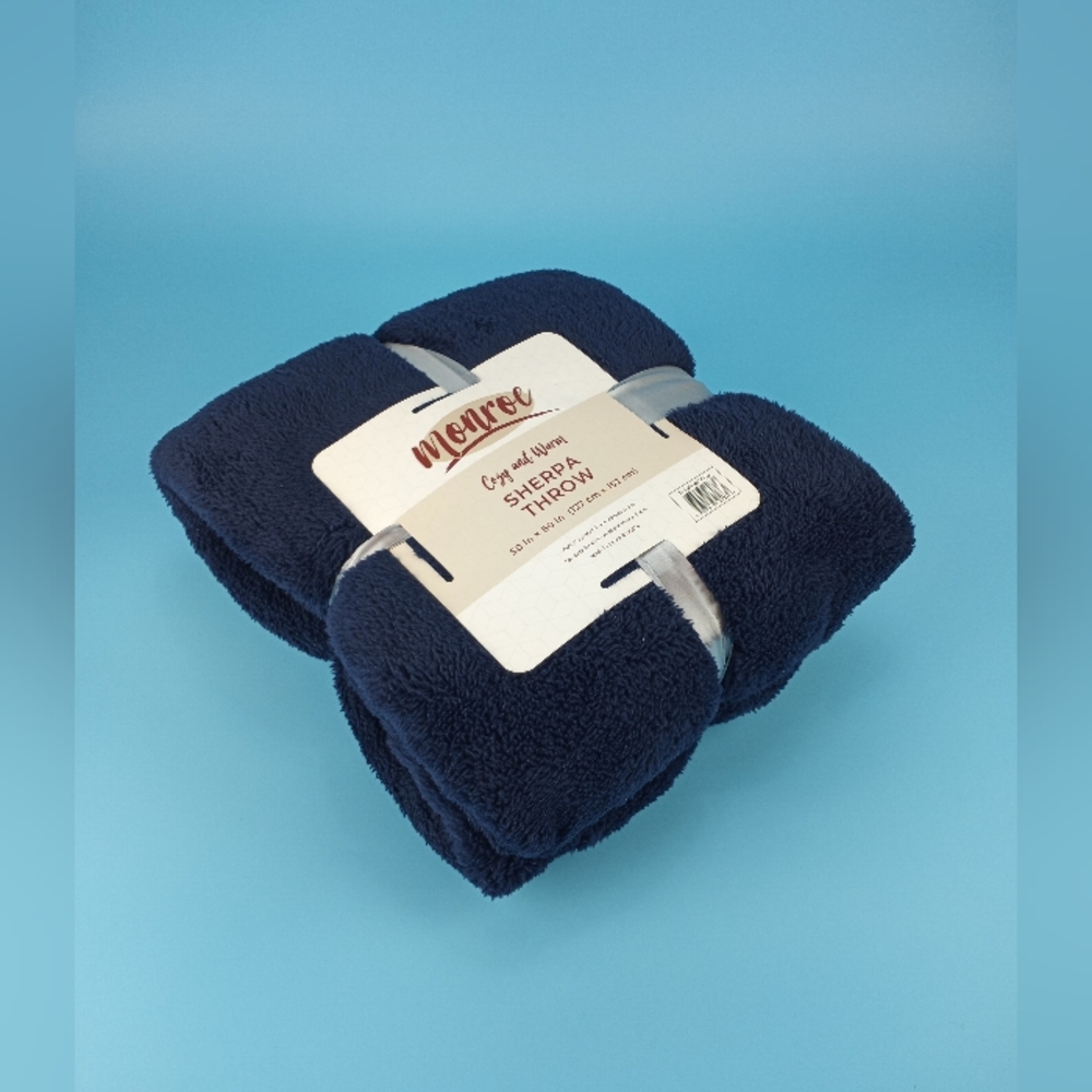 Monroe Cozy and Warm Sherpa Throw Blanket Navy Blue Soft 50" x 60"